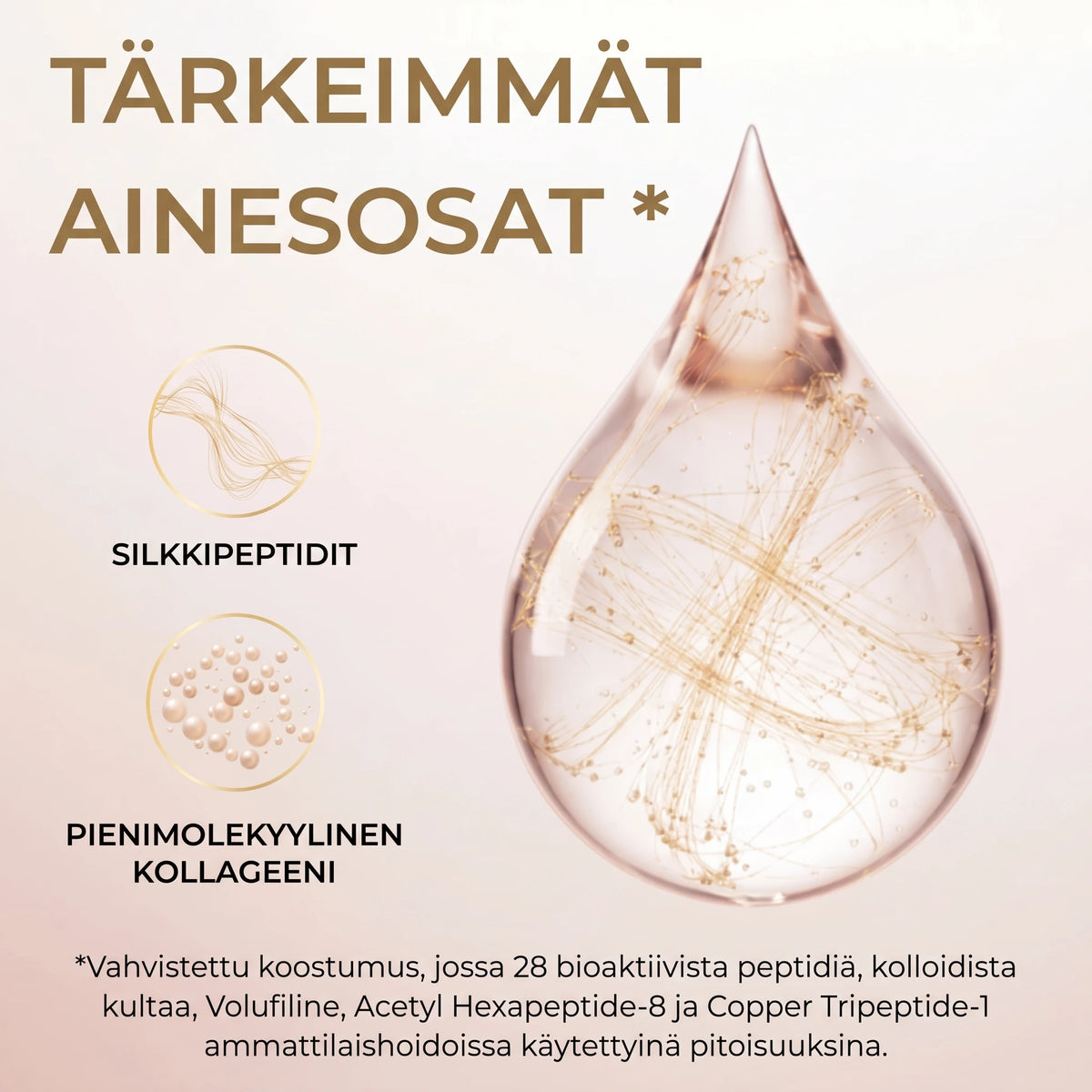 Tärkeimmät ainesosat: silkkipeptidit ja pienimolekyylinen kollageeni